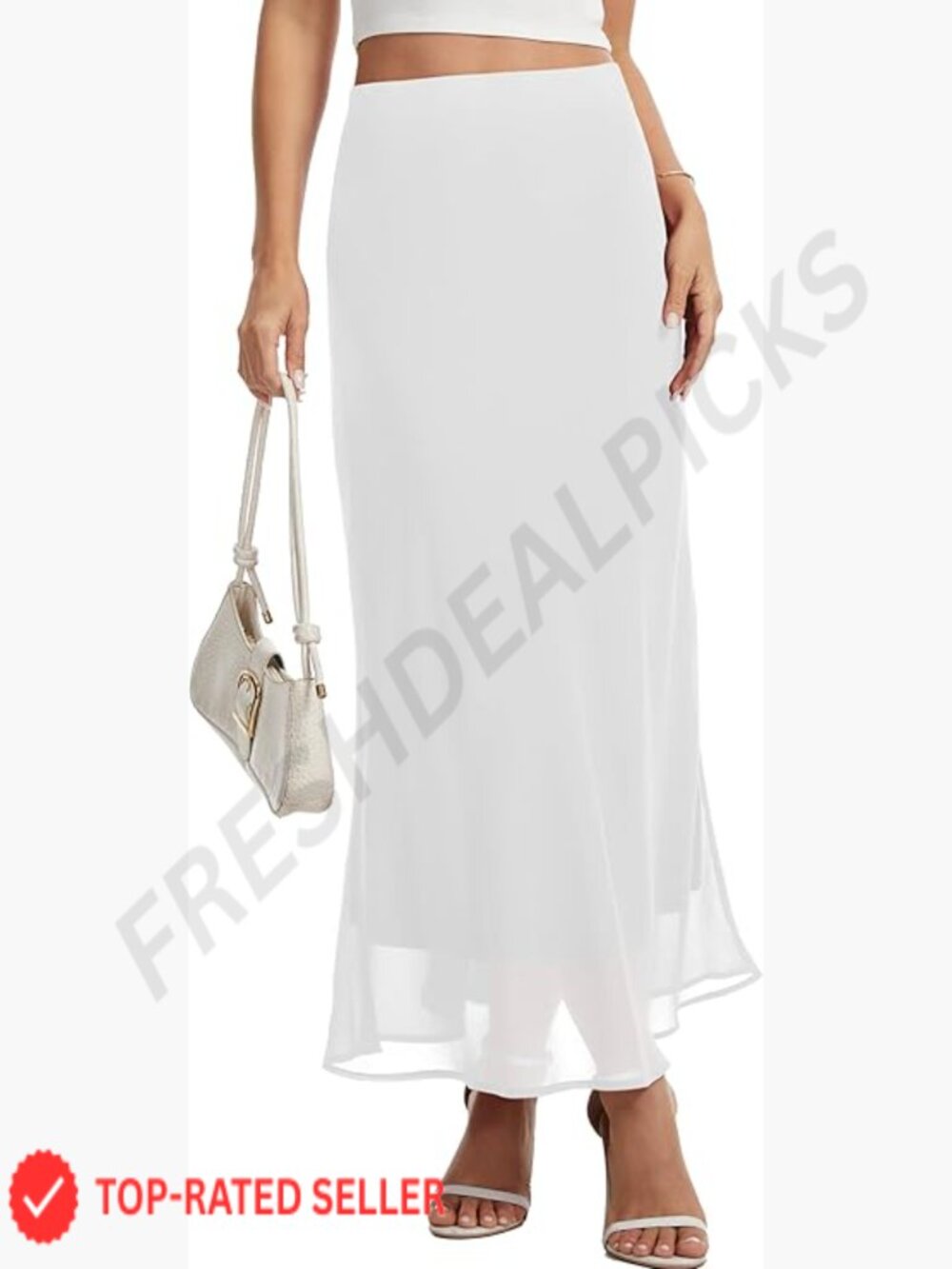 Chiffon Maxi Skirt High Elastic Waist A-Line Flowy Midi with Lining Business - Picture 1 of 7